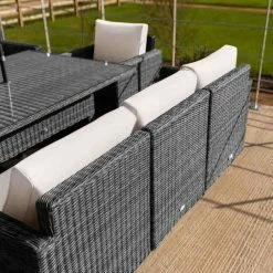 'Iris' Luxury Rattan 8 Seater Garden Sofa Set with Rectangular Rising Table and Parasol in Stone by Primrose Living -Rattan Garden Furniture Shop fu102425 3 SofaBack cd7c