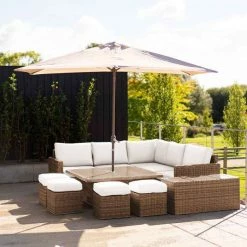 'Iris' Luxury Rattan 9 Seater Garden Sofa Set with Square Rising Table by Primrose Living