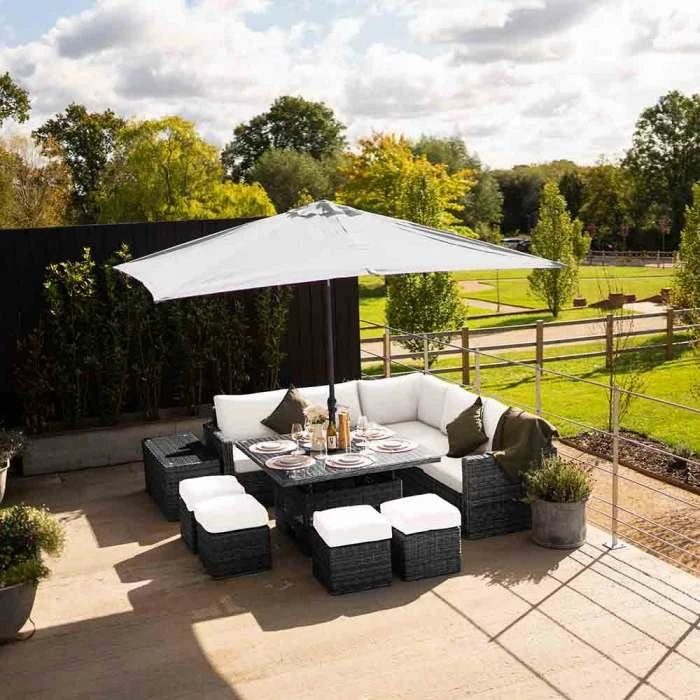 'Iris' Luxury Rattan 9 Seater Garden Sofa Set with Square Rising Table in Stone by Primrose Living 4 'Iris' Luxury Rattan 9 Seater Garden Sofa Set with Square Rising Table in Stone by Primrose Living - Image 2