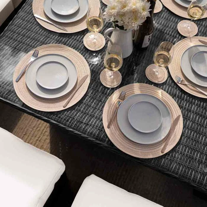 'Iris' Luxury Rattan 9 Seater Garden Sofa Set with Square Rising Table in Stone by Primrose Living 6 'Iris' Luxury Rattan 9 Seater Garden Sofa Set with Square Rising Table in Stone by Primrose Living - Image 4