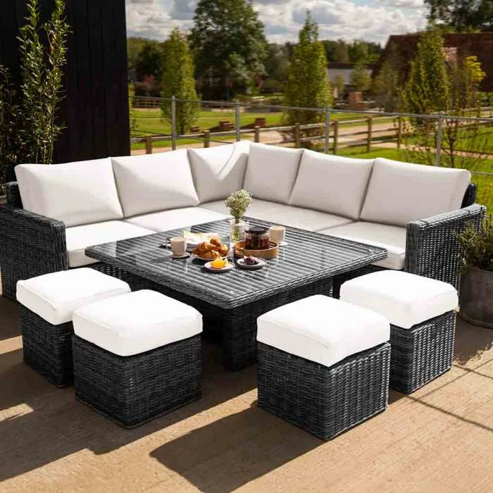 'Iris' Luxury Rattan 9 Seater Garden Sofa Set with Square Rising Table in Stone by Primrose Living 7 'Iris' Luxury Rattan 9 Seater Garden Sofa Set with Square Rising Table in Stone by Primrose Living - Image 5