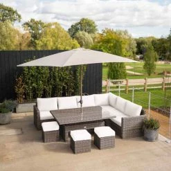 'Iris' Luxury Rattan 9 Seater Garden Sofa Set with Rectangular Rising Table and Parasol by Primrose Living -Rattan Garden Furniture Shop fu102430 3 FullSet3 b6ac