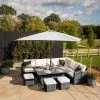 'Iris' Luxury Rattan 9 Seater Garden Sofa Set with Rectangular Rising Table and Parasol in Stone by Primrose Living -Rattan Garden Furniture Shop fu102431 4 FullSet 8543