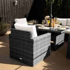 'Iris' Luxury Rattan 7 Seater Garden Sofa Set with Square Rising Table in Stone by Primrose Living -Rattan Garden Furniture Shop fu102433 1 ChairBack 2e0c