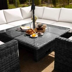 'Iris' Luxury Rattan 7 Seater Garden Sofa Set with Square Rising Table in Stone by Primrose Living -Rattan Garden Furniture Shop fu102433 3 Table 6ef9
