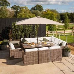 'Iris' Luxury Rattan 10 Seater Garden Sofa Set with Rectangular Table by Primrose Living