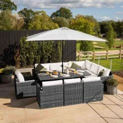 'Iris' Luxury Rattan 10 Seater Garden Sofa Set with Rectangular Table in Stone by Primrose Living
