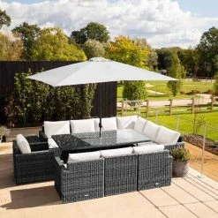 'Iris' Luxury Rattan 10 Seater Garden Sofa Set with Rectangular Table in Stone by Primrose Living -Rattan Garden Furniture Shop fu102435 FullSet2 a50e