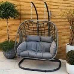 Luxury Rattan Double Hanging Egg Chair by Primrose Living -Rattan Garden Furniture Shop single egg chair outside bf54